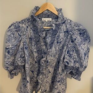 English Factory Navy and White Patterned Blouse